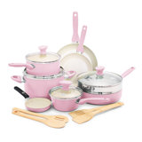 GreenPan Rio Healthy Ceramic Nonstick 16 Piece Cookware Pots and Pans Set, PFAS-Free, Dishwasher Safe