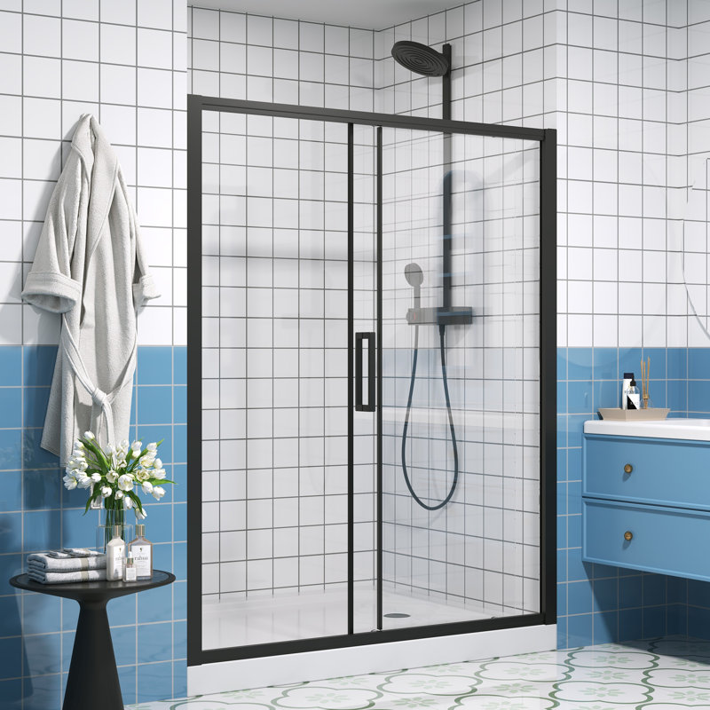 Modern Matte Black Sliding Shower & Tub Doors, Semi-frameless, Adjustable 56-60" W X 72" H