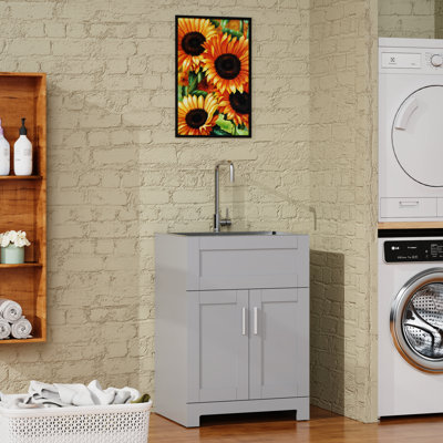 Armoire de meuble-lavabo 24 po - Gris. Fabrication. Armoire fonctionnelle à 2 portes. Lavabo en acier inoxydable 304 #. Poignées en alliage de nickel argenté pour plus de confort. Rangement autoportant. Rangement élégant.