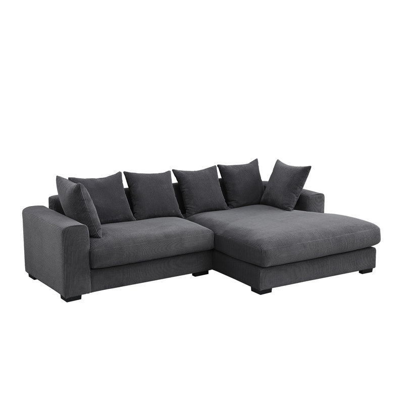 Naomi 3 - Piece Upholste Sectional, Dark Gray Corduroy