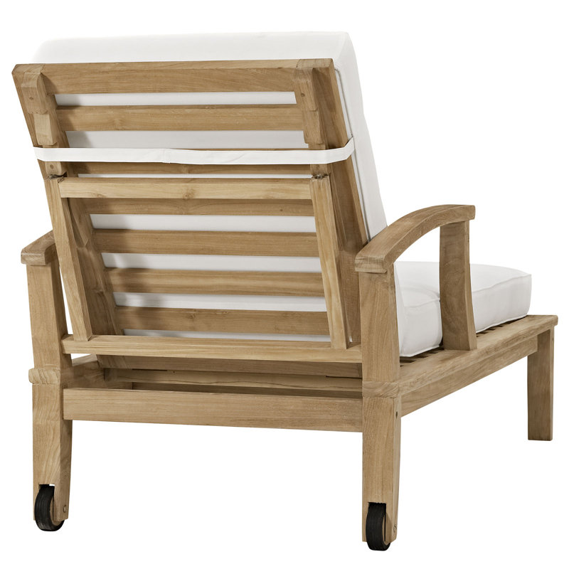 Natural Teak Outdoor Chaise Lounge with White Cushions