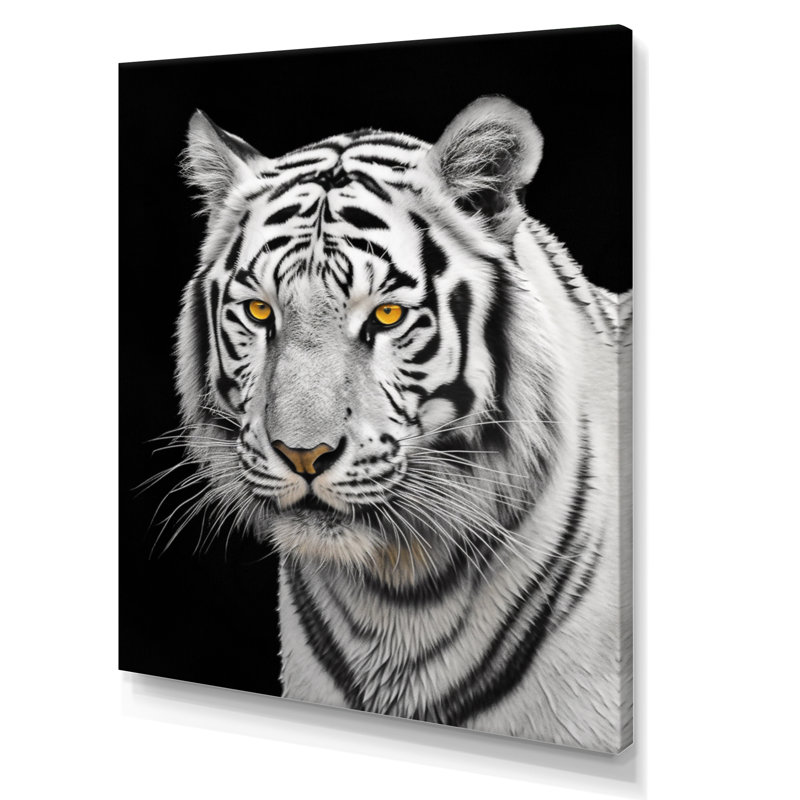 Tigre blanc féroce V - animaux, art mural sur toile, Toile tendue, H 40 po x l 30 po x P 1,5 po