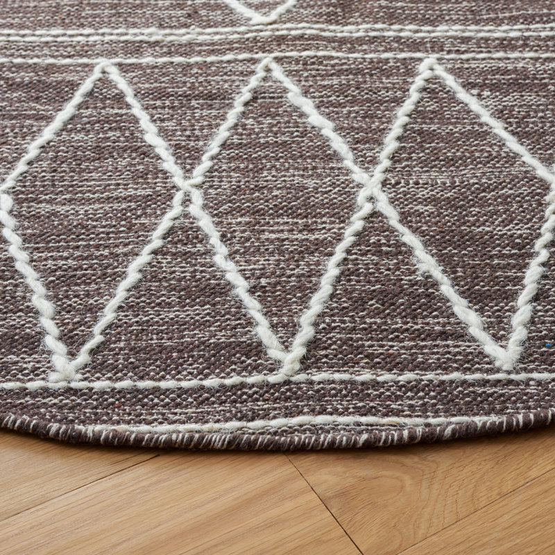 Ivory and Brown Handwoven Wool Cotton Area Rug
