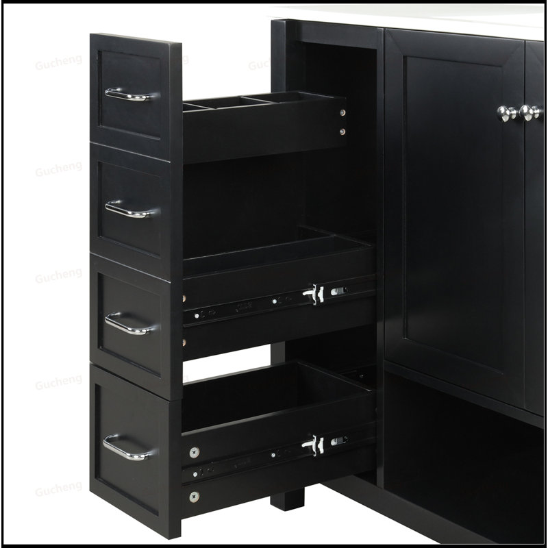 Meuble-lavabo 36 po avec tablette ouverte et lavabo, Noir