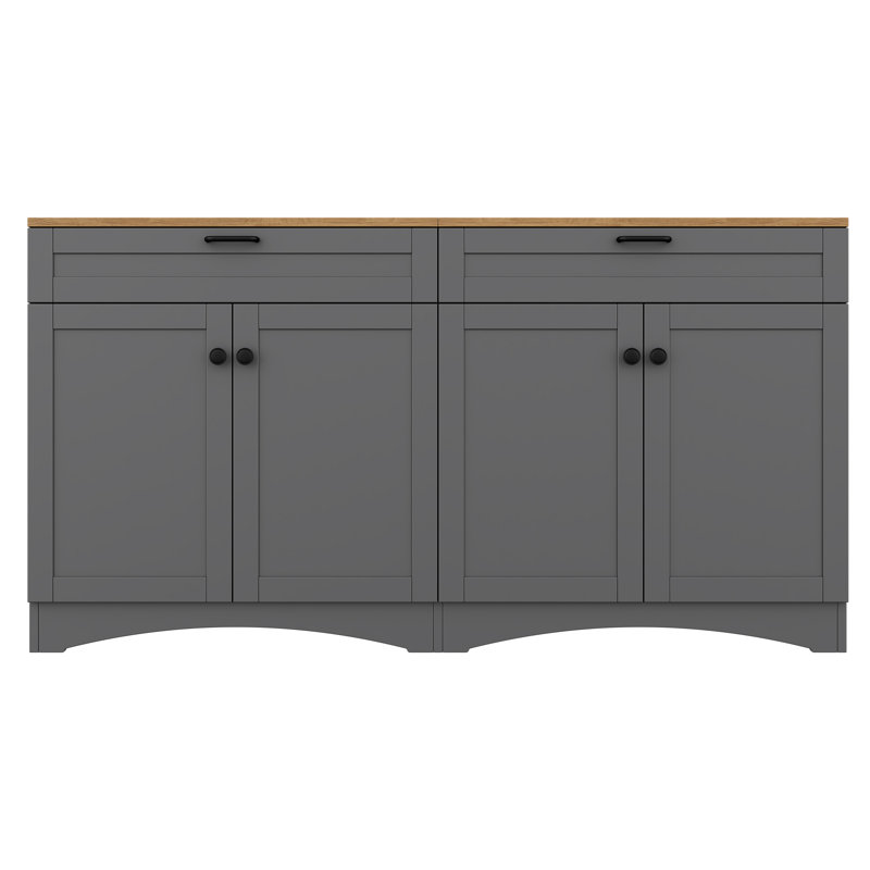 Farmhouse TV Stand for 70" TVs – Wood Grain Sideboard with 2 Drawers & Adjustable Shelves, Rustic Buffet Cabinet, Grey, Gray