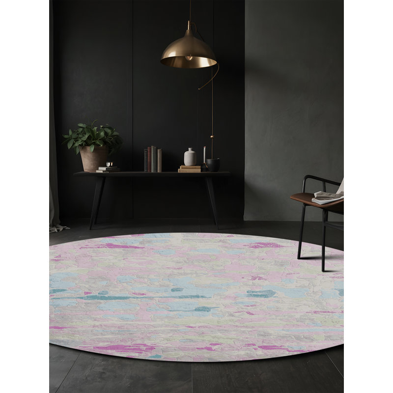 Tapis gris lavable à la machine, Rond 8 pi