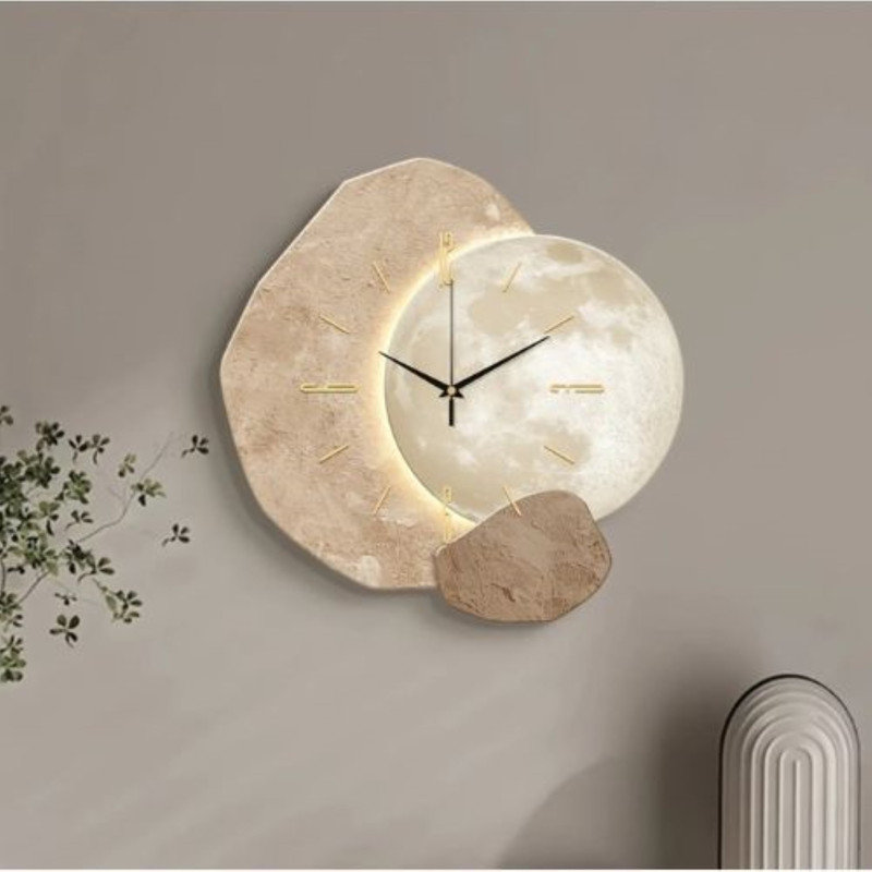 Horloge murale moderne en phase de lune silencieuse - design en bois blanc, Grand