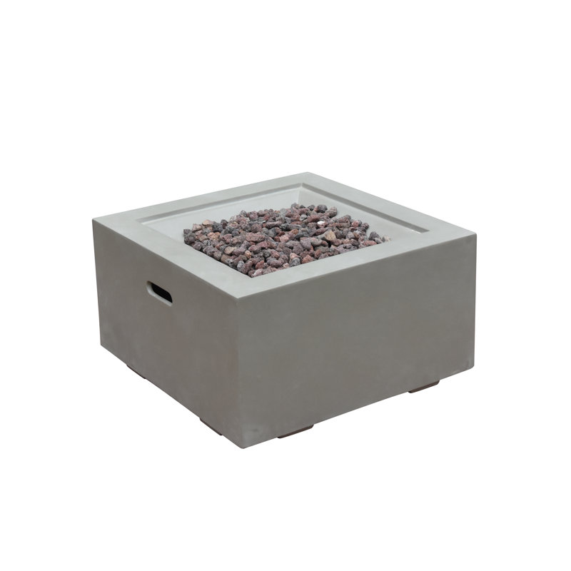 Nesibe 27" Outdoor Light Grey Concrete Fire Pit 40,000 BTU - Includes Lava Rocks and PVC Cover, Natural Gas