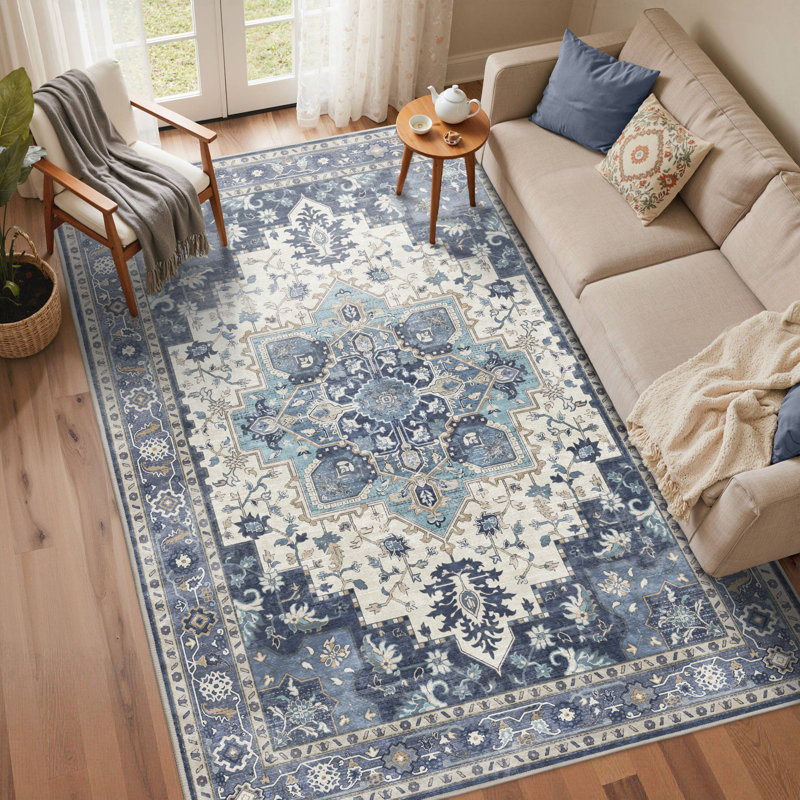 Tapis oriental performance Roehit, Bleu marine / Ivoire, Rectangulaire 3 pi x 5 pi