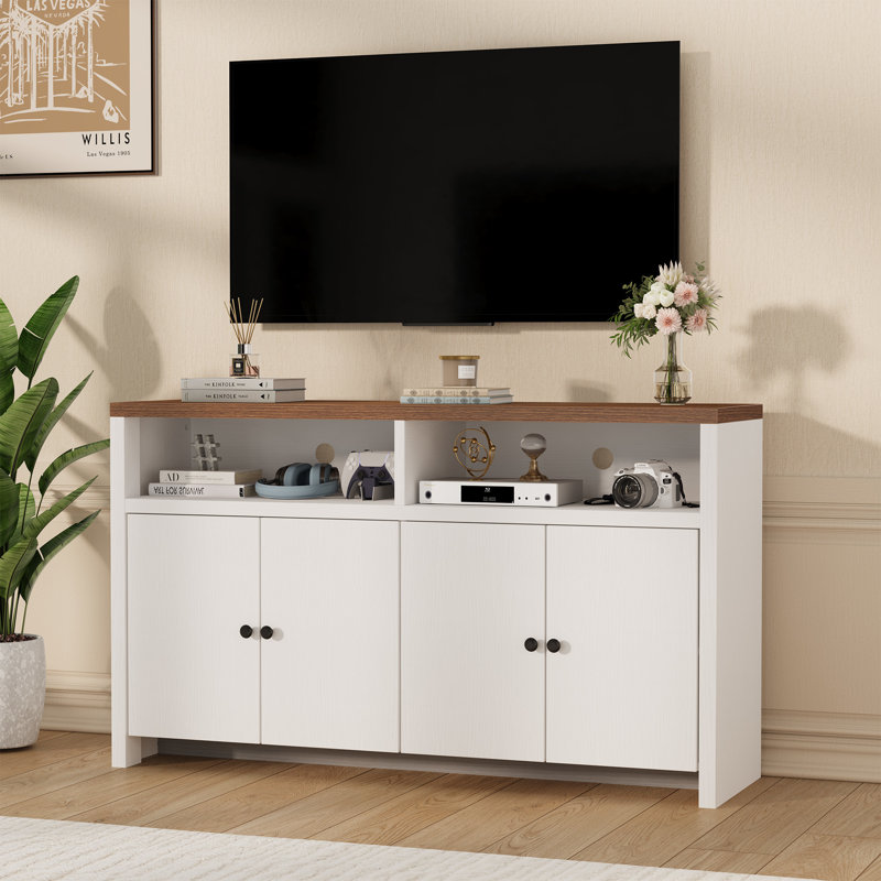 Buffet Sideboard Cabinet with Storage, 55" Large Farmhouse Kitchen Storage Cabinet with 4 Doors & Adjustable Shelves, Wood Coffee Bar Cabinet for Kitchen, Dining Room, Living Room