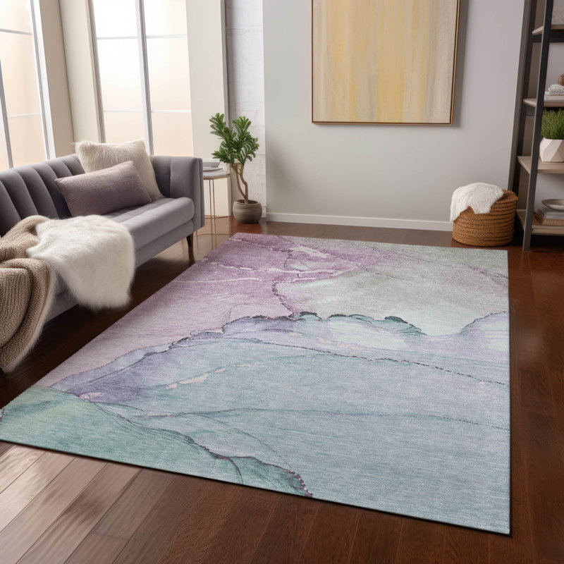 Machine Washable Indoor/Outdoor Xhevrie Seafoam Rug, Rectangle 5' x 7'6"