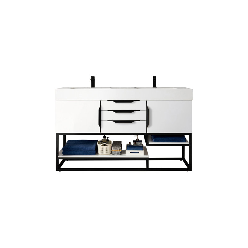 Columbia 59'' W Double Vanity, Latte Oak, Radiant Gold, White