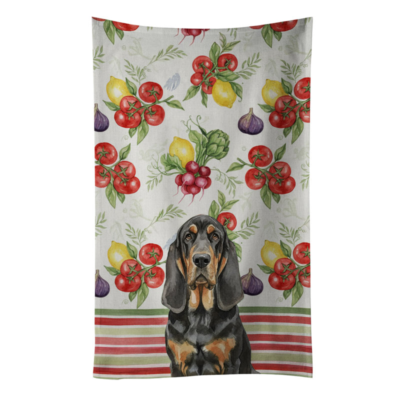 Black and Tan Bloodhound Vegetables Kitchen Towel, Black/Tan Bloodhound