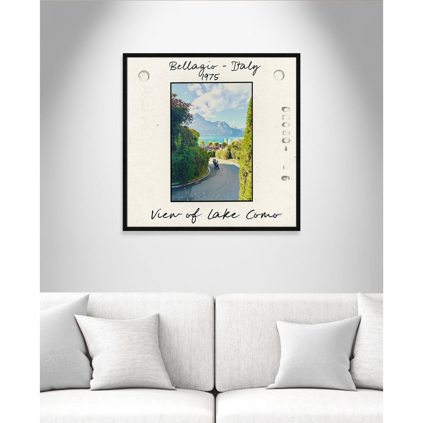 Travel Slide Collection "Bellagio, Italy - Lake Como" Print, Black Single Picture Framed Paper, 32" H x 32" W x 0.75" D