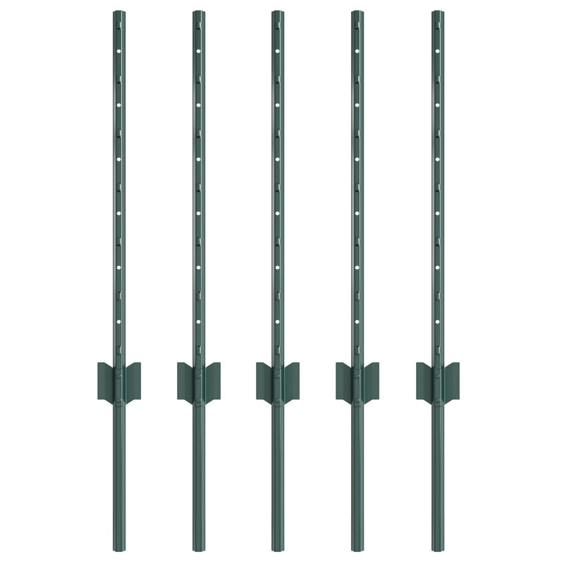 Fence Posts 5 Pcs U-Channel Steel, Green, 60cm H x 8.5cm W