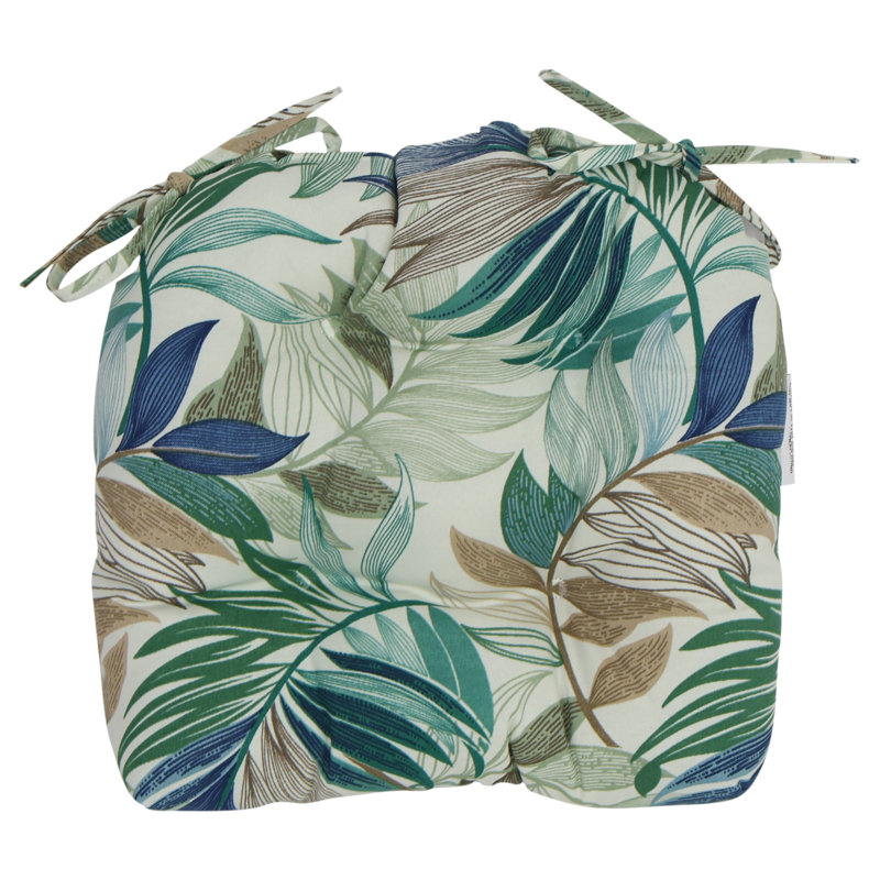 16-Inch Rounded Back Outdoor Tufted Chair Cushions (Set Of 4), Tan/Green/Oasis Chambray Floral