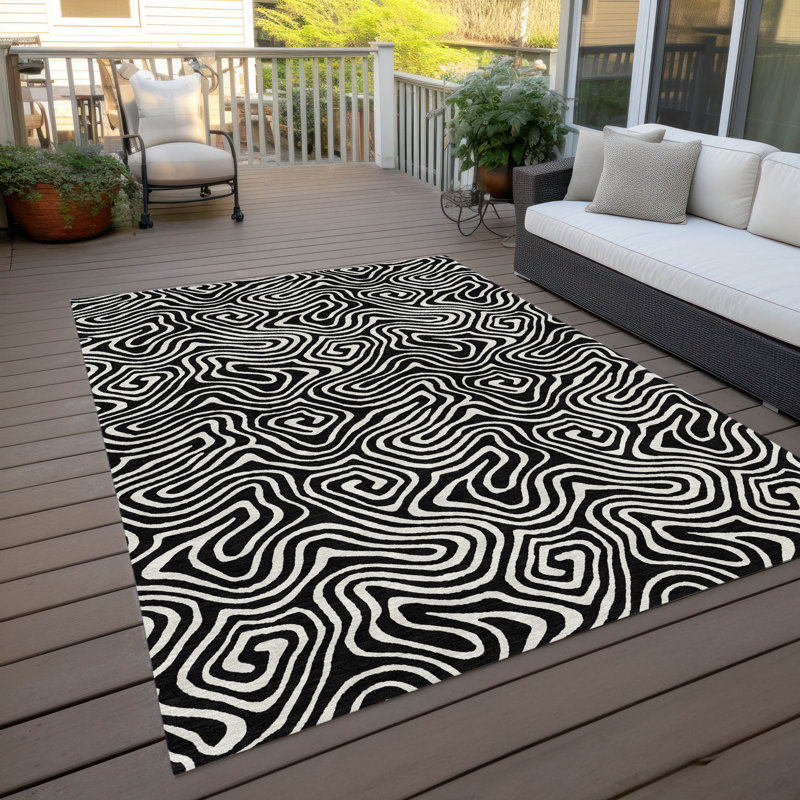 Tapis noir lavable intérieur / extérieur Raya , 8' x 10'