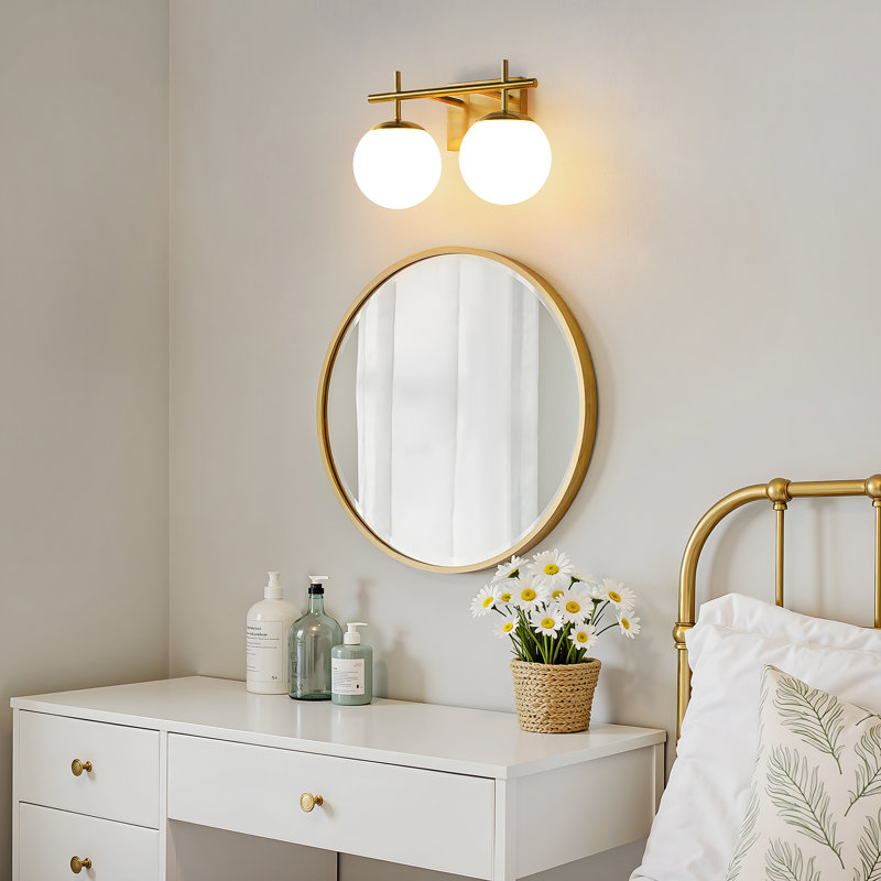 14.2" 2-Light Dimmable Bathroom Vanity Light with Frosted Glass Shades, Gold