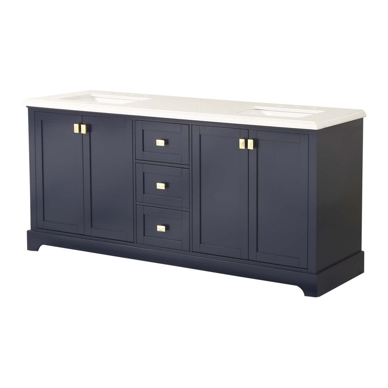 Freestanding Bathroom Vanity With Sink, Carrara Engineered Marble Vanity Top With Undermounted Rectangular Ceramic Sink & Backsplash, Large Storage Soft-Close Design