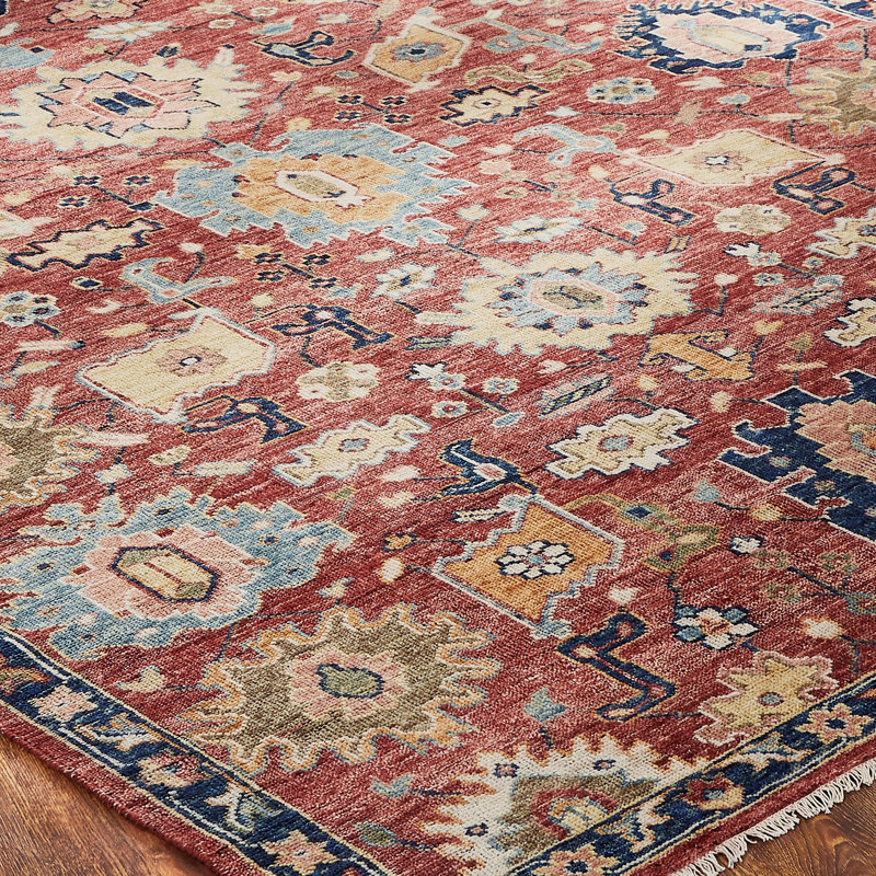 Hand Knotted Wool Area Rug in Red, Rectangle 10' x 14'