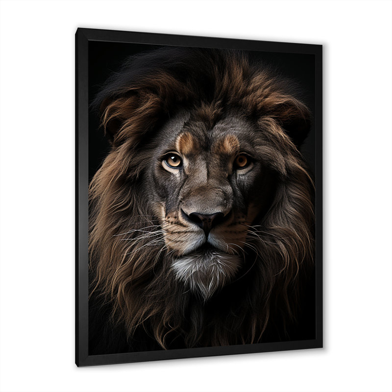 Photographie monochrome Lions II sur toile, Cadre simple noir, H 20 po x l 12 po x P 1 po