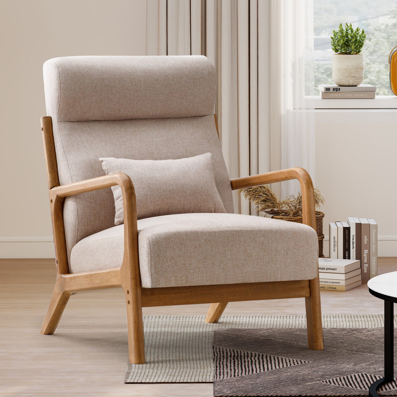 Cashel 26'' Wide Transitional Traditional Upholstered Accent Chair with Lumbar Pillow(Set of 4), Beige Linen