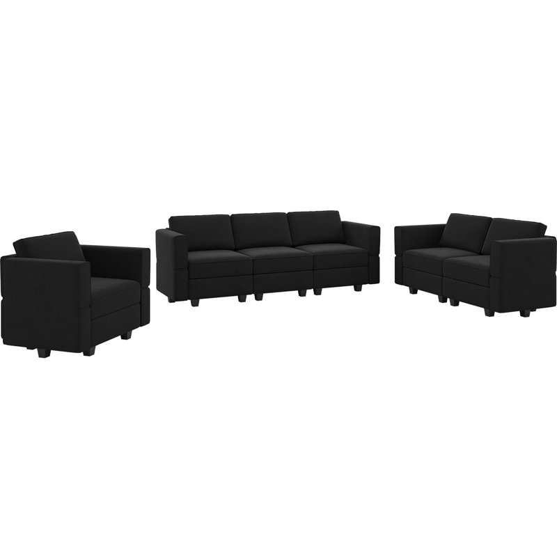 Ensemble de canapé modulaire en velours Ridoy, Velours noir