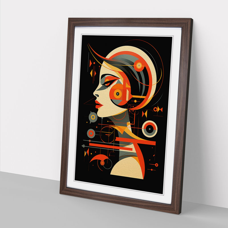 Pisces Zodiac Constructivism - Single Picture Frame Print on Wood, 46cm H x 34cm W x 2cm D, Walnut