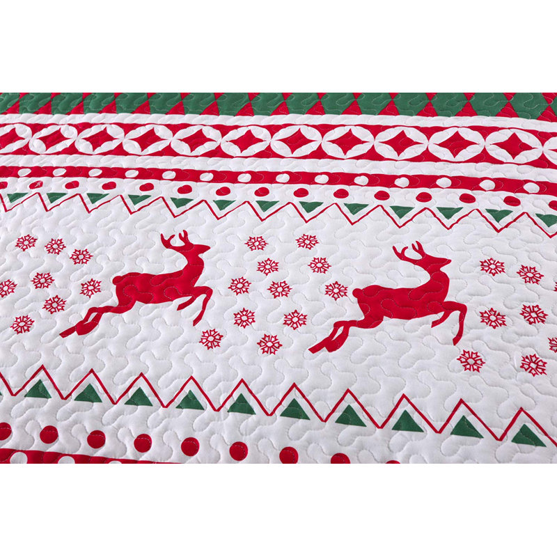 Christmas Snowflake Rustic Polyester Striped Quilt, King Quilt