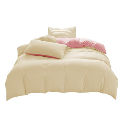 Washed Cotton Sheets All-Season Bedding Set - 4-Piece Washable Solid Color Bed Sheet Duvet Cover And Pillowcases