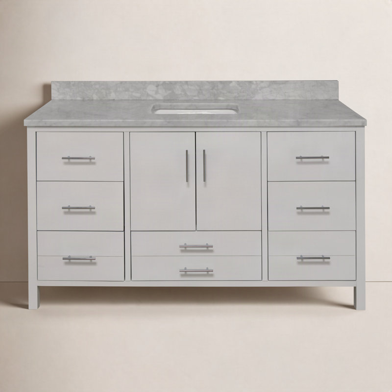 Kiara 60'' Single Bathroom Vanity with Top, White, Carrara Marble