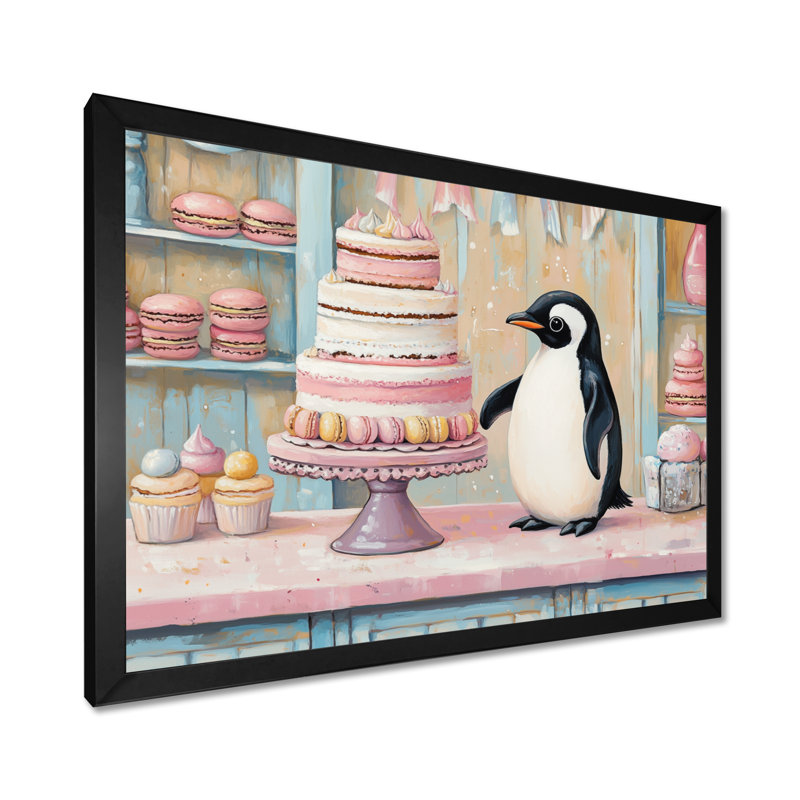 Comptoir à gâteaux en sucre - Impression sur toile encadrée Pingouin, H 24 po x l 32 po, Cadre photo noir