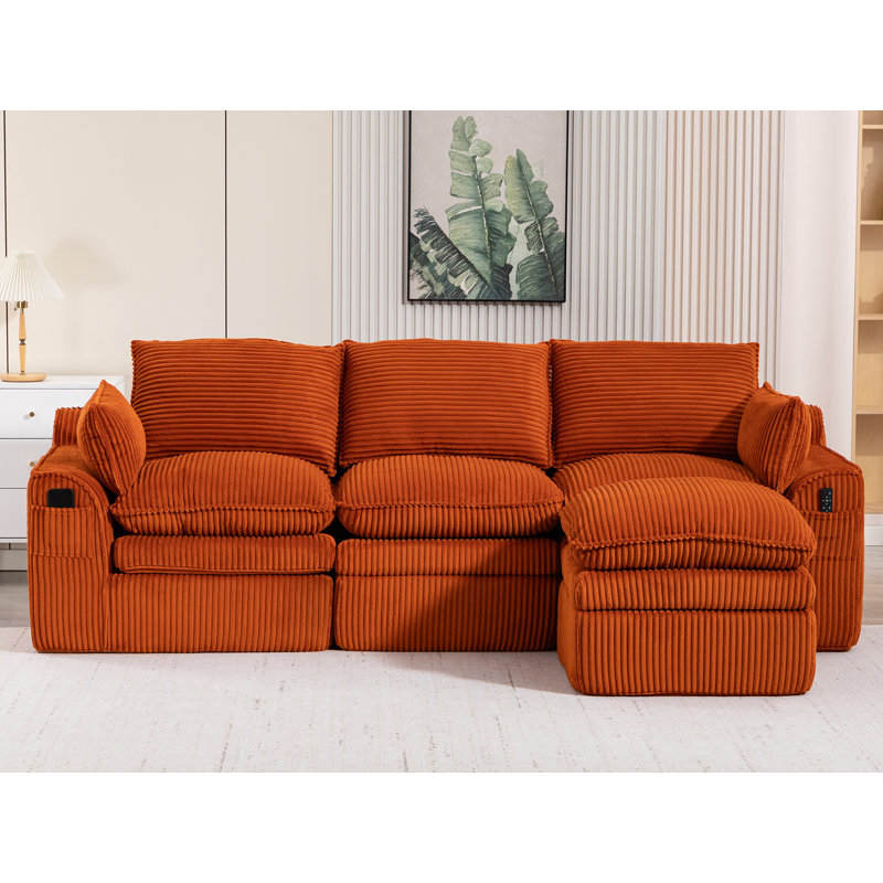 104'' Reversible Upholstered L-Shape Sectional Sofa, Orange