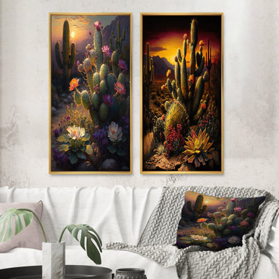 «Cactus In Desert», 2 pièces sur toile