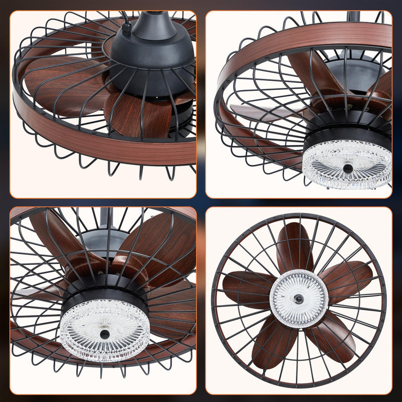 Ventilateur de plafond d'extérieur enfichable de 20 pouces avec lumière DEL à intensité variable, conception en cage, moteur réversible à 6 vitesses, télécommande et contrôle d'application, minuterie - IP65 imperméable pour patio, gazebo, porche