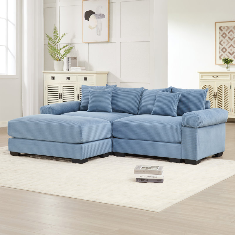 Fauteuil modulaire luxueux en velours côtelé pour le salon, bleu