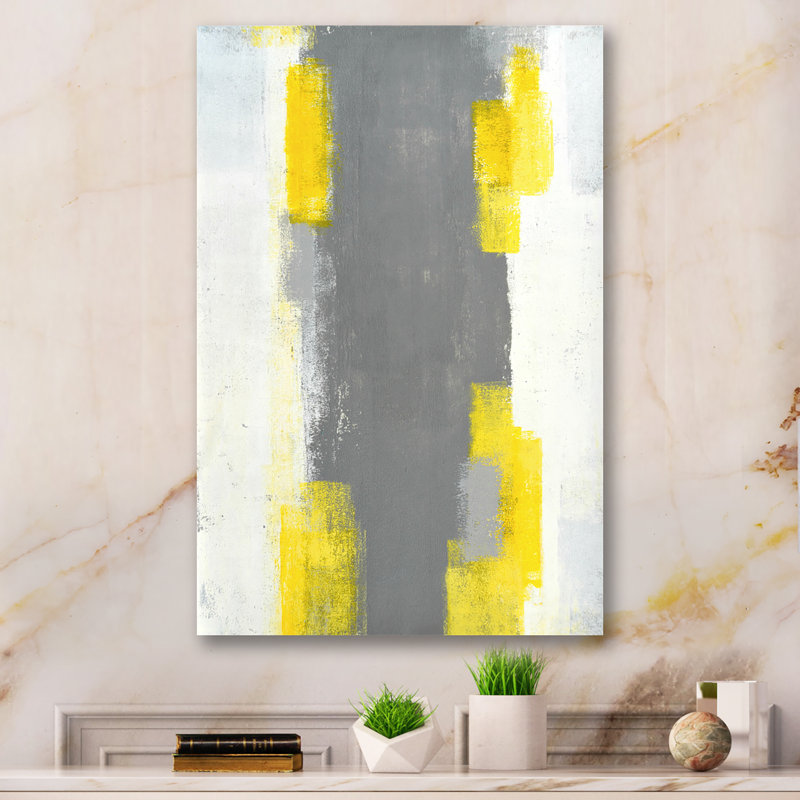 Champs de couleurs dans les tons de jaune et de gris - Peinture sur toile, H 20 po x l 12 po x P 1 po, Toile tendue