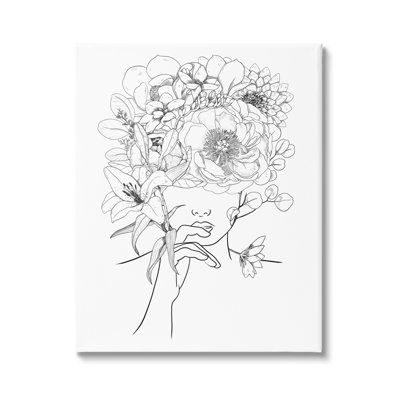 Dessin au trait, bouquet floral botanique sur le visage d'une personne