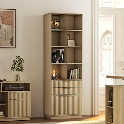 73'' H X 23.6'' W Tall Bookcase With 2 Drawers & Storage Cabinet