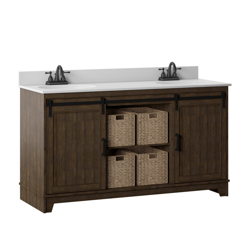 Braylen 60'' Double Bathroom Vanity with Vitreous China Top, Saw Cut Espresso