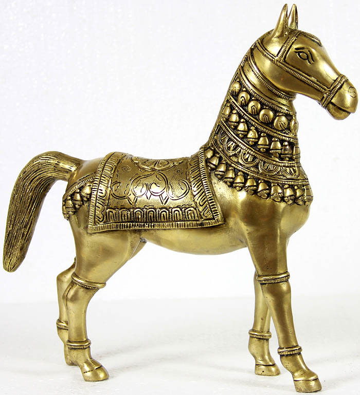 16" Handmade Brass Saddled Horse Statue | Vintage-Style Equine Sculpture for Home Office & Feng Shui Decor