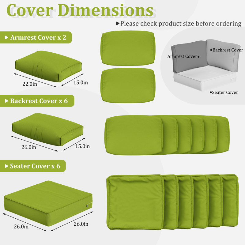 14 Pcs Outdoor Cushion Slipcovers All-Weather Patio Cushion Covers For Outdoor Furniture, Covers Only, Green