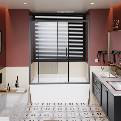 60.In W X 62.In H Single Sliding Shower Door For Bathtub, 1/5 Inch Thick Clear Tempered Glass Shower Door With Stainless Steel Handle
