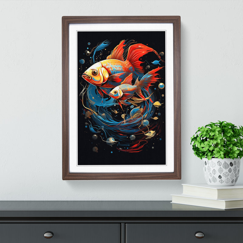 Fish Futurism - Framed Print, Walnut, 46cm H x 34cm W x 2cm D