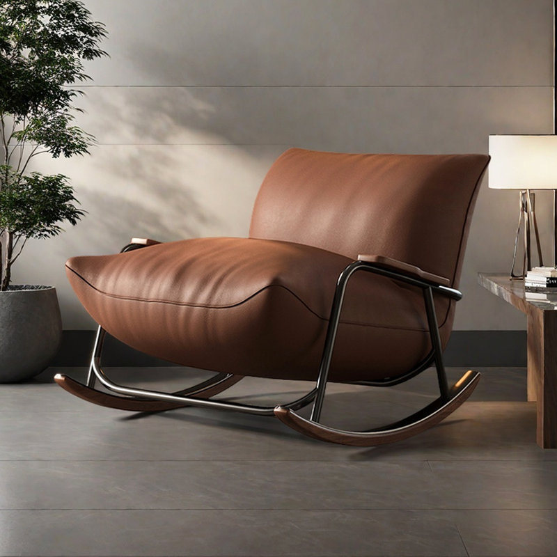Chaises berçantes simples en similicuir pour chambre simple, Marron foncé
