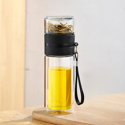 Water Bottle Glass Double Wall Water Bottle With Infuser Heat Proof Tea Separation Cup For Loose Leaf Tea Scald Layout Leakproof And Portable For Office Or Travel Use