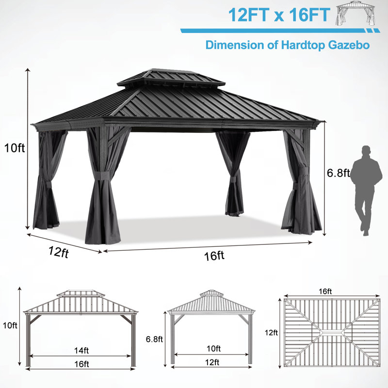 Aluminum Patio Gazebo Permanent Hardtop Gazebos, Dark Gray, 12 ft. x 12 ft.