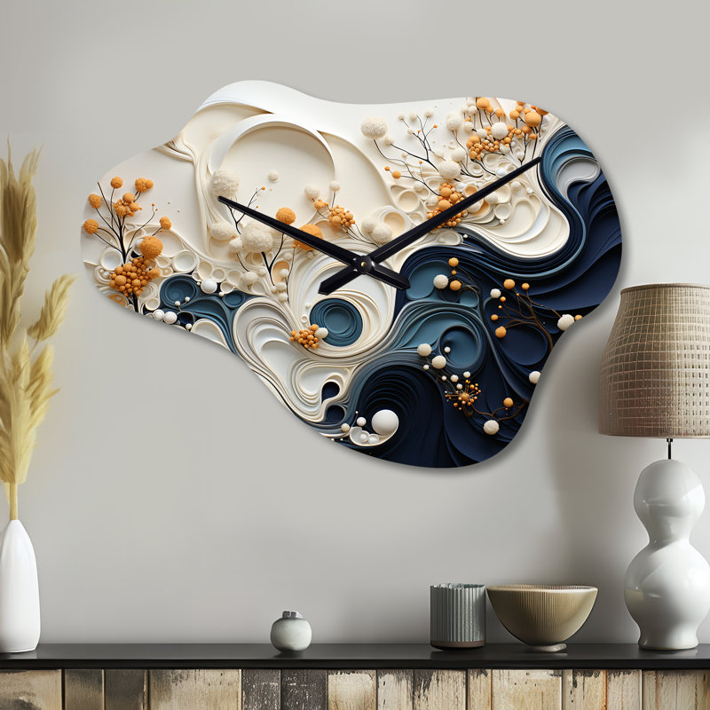 Mamedov, encre liquide Spiralscape III - horloges abstraites en métal en forme de nuage, horloge murale asymétrique en or
