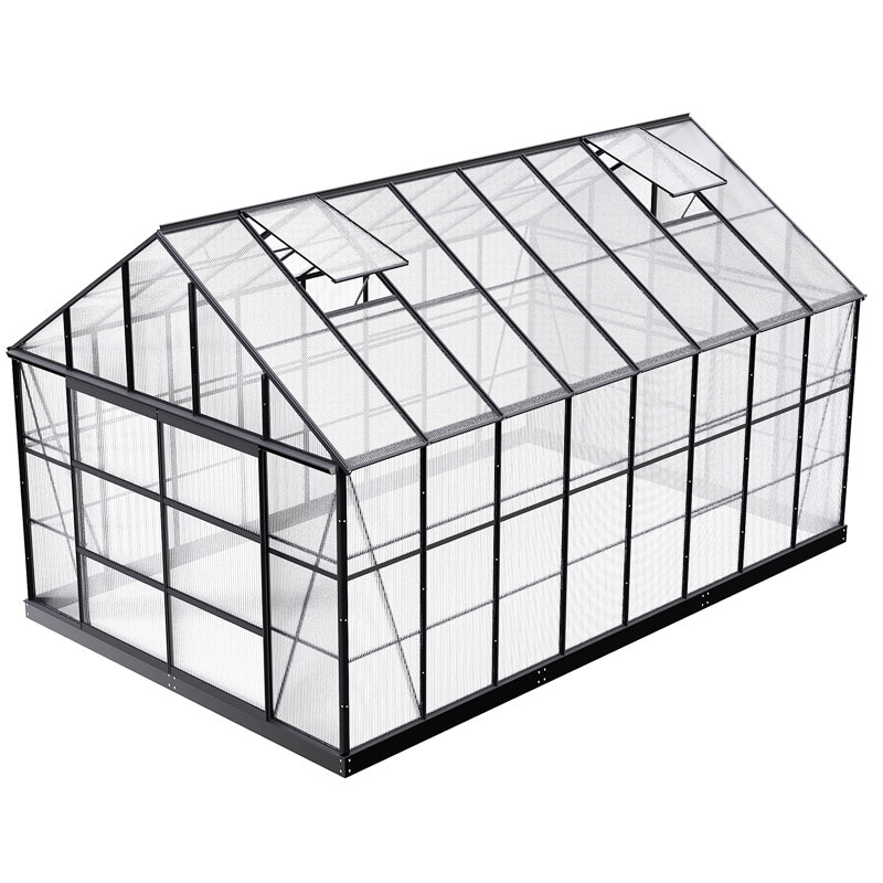 Serre de plain-pied d'extérieur, serre en polycarbonate avec cadre en aluminium coupe-vent, conception pour cour ou jardin