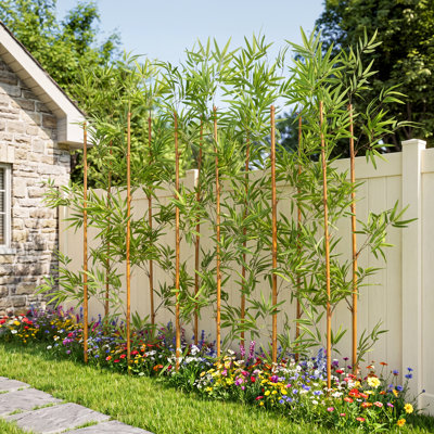 Adcock 7ft Artificial Bamboo Tree, 12 Pack Privacy Fence Decor - Real Bamboo Pole with UV Resistant Leaves